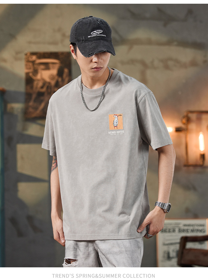 ALLIN 卡通印花短袖T恤男夏季美式重磅宽松百搭圆领五分半袖上衣详情19