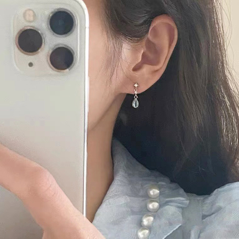 韩系小红书同款瓦尔登湖蓝色水滴耳钉女小众设计甜美S925银针耳饰详情6