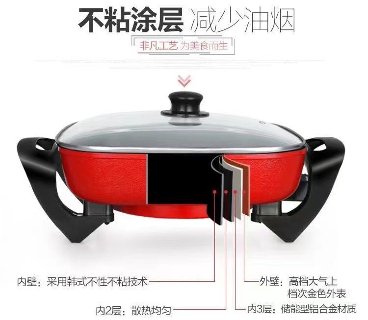 Household multi-functional electric hot pot, large-capacity electric hot pot, square pot, all-in-one pot for boiling and roasting, oil-free gift wholesale electric pot pic 9