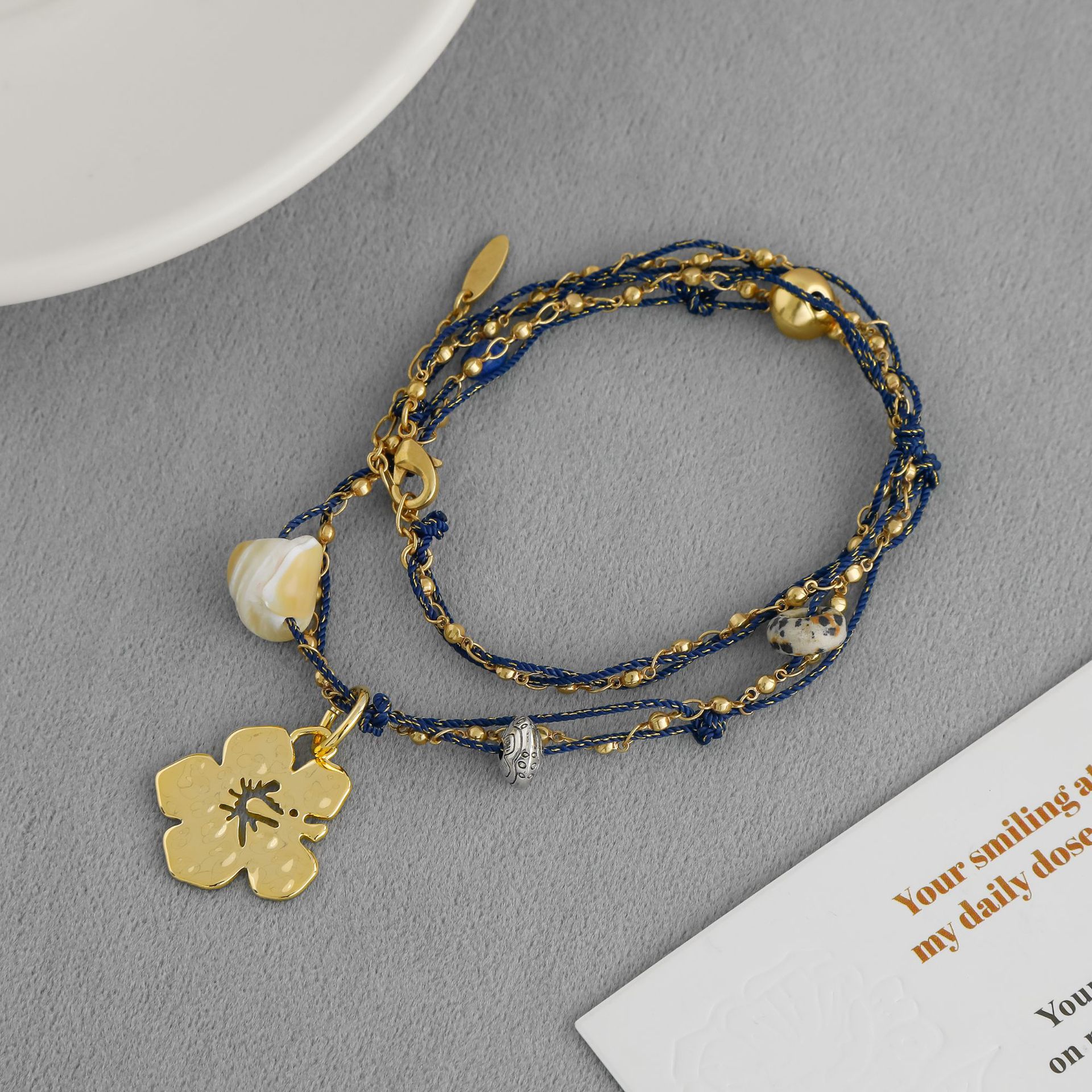 LAZY家扶桑花小岛系列项链新中式民族度假风手工编绳扶桑花锁骨链详情8