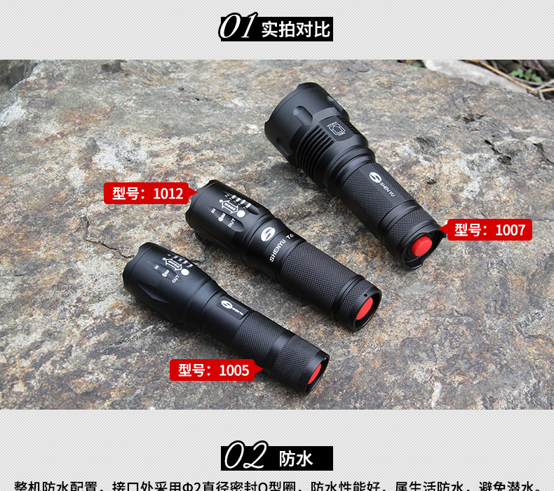 强光手电筒可充电超亮远射户外家用照明灯LED防水探照灯变焦迷你详情7