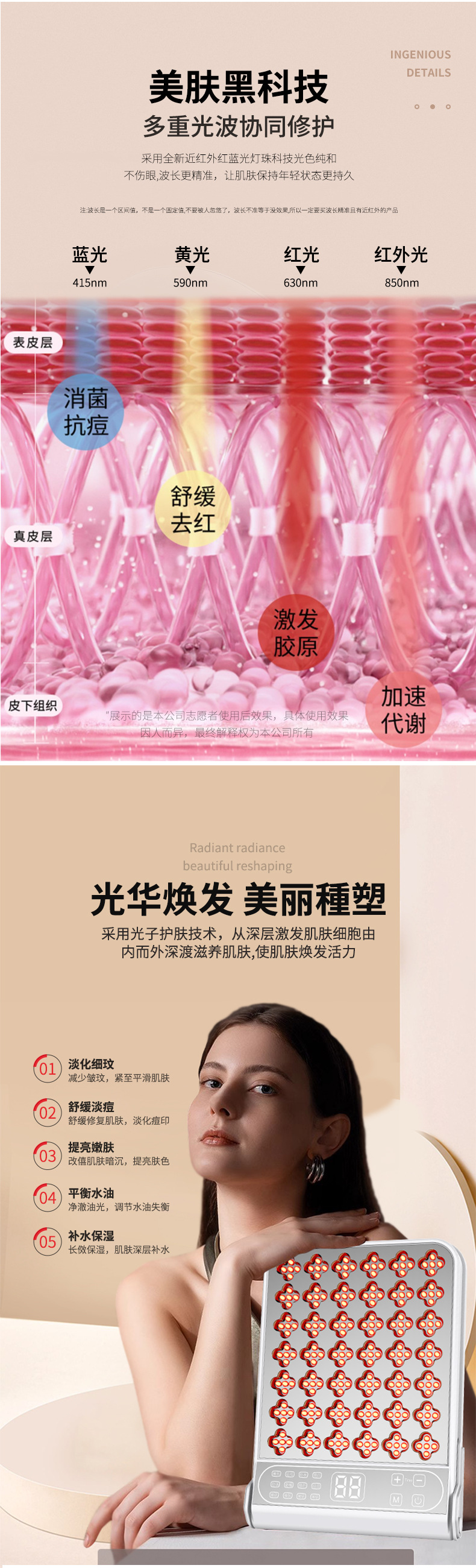 跨境光子嫩肤仪全身嫩肤光谱仪红蓝光面部祛印美容仪器LED大排灯详情13