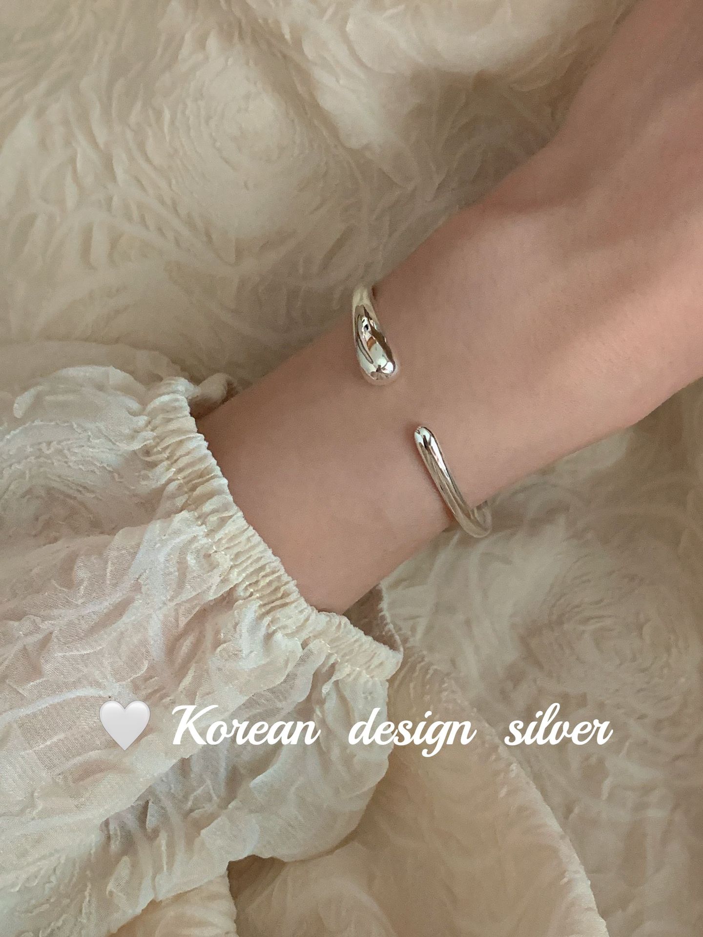 韩国设计款S925纯银亮面不对称开口手镯小众ins风手环女叠戴详情10