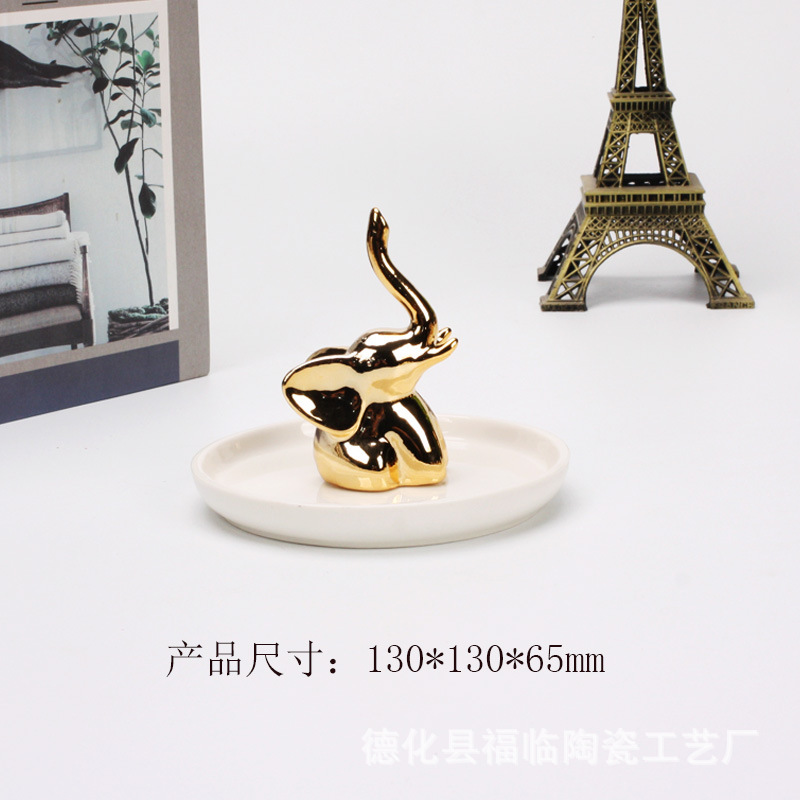 Nordic gold-plated ceramic handicrafts, gift jewelry plates, rings, watches, home storage plates, golden deer animal ornaments pic 47