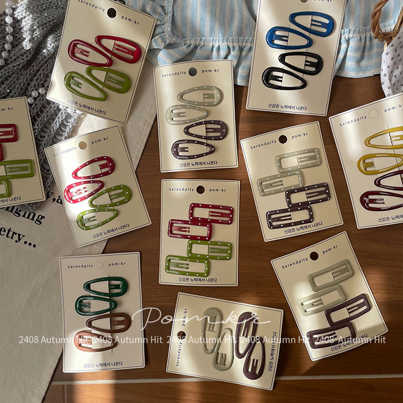 New Korean-style polka dot handcrafted hair clips for children, geometric side bangs clips, colorful sweet bye-bye clips for girls, Serendipity pom.kr multi-color hair clip set with polka dots pic 2