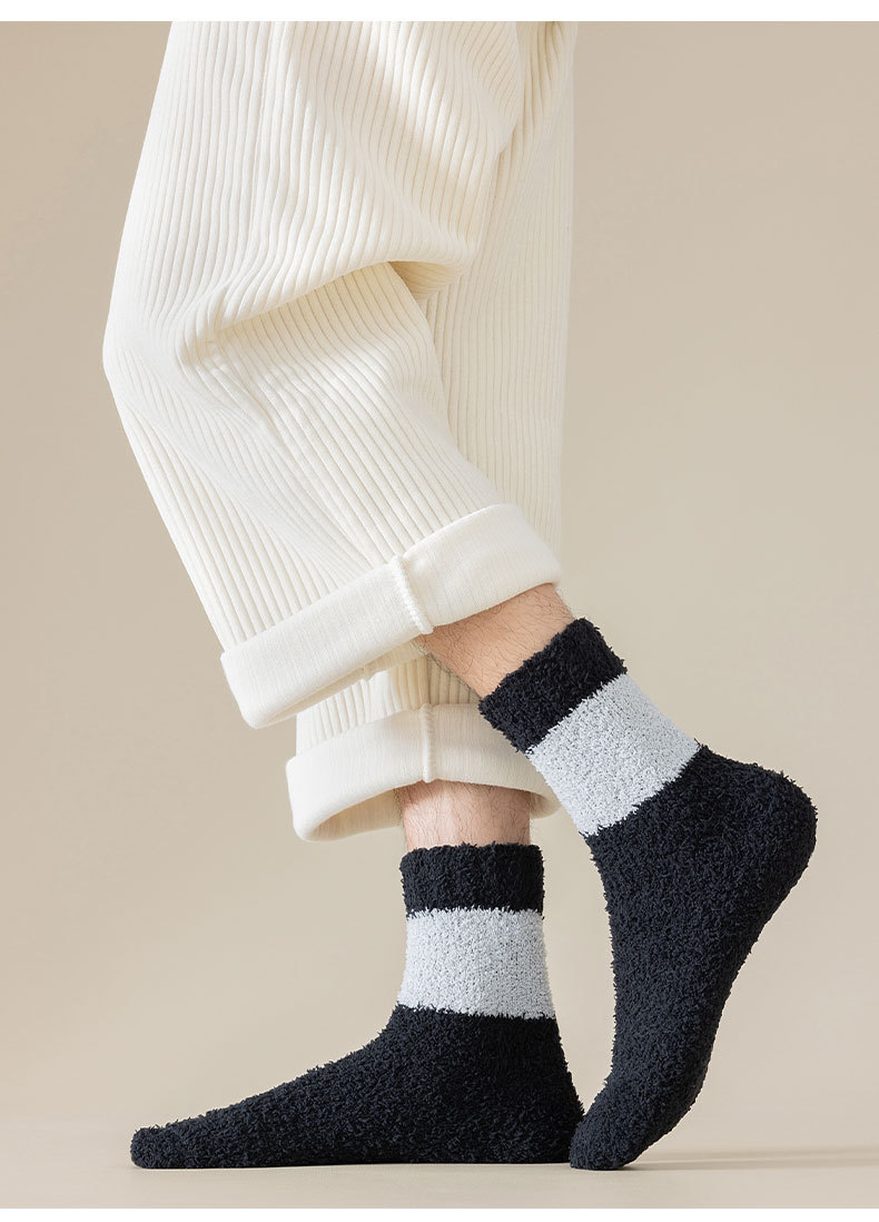 One-piece consignment of coral fleece socks for men, thick and warm mid-calf socks for autumn and winter, non-shedding fleece fleece sleep socks, solid color casual floor socks pic 24