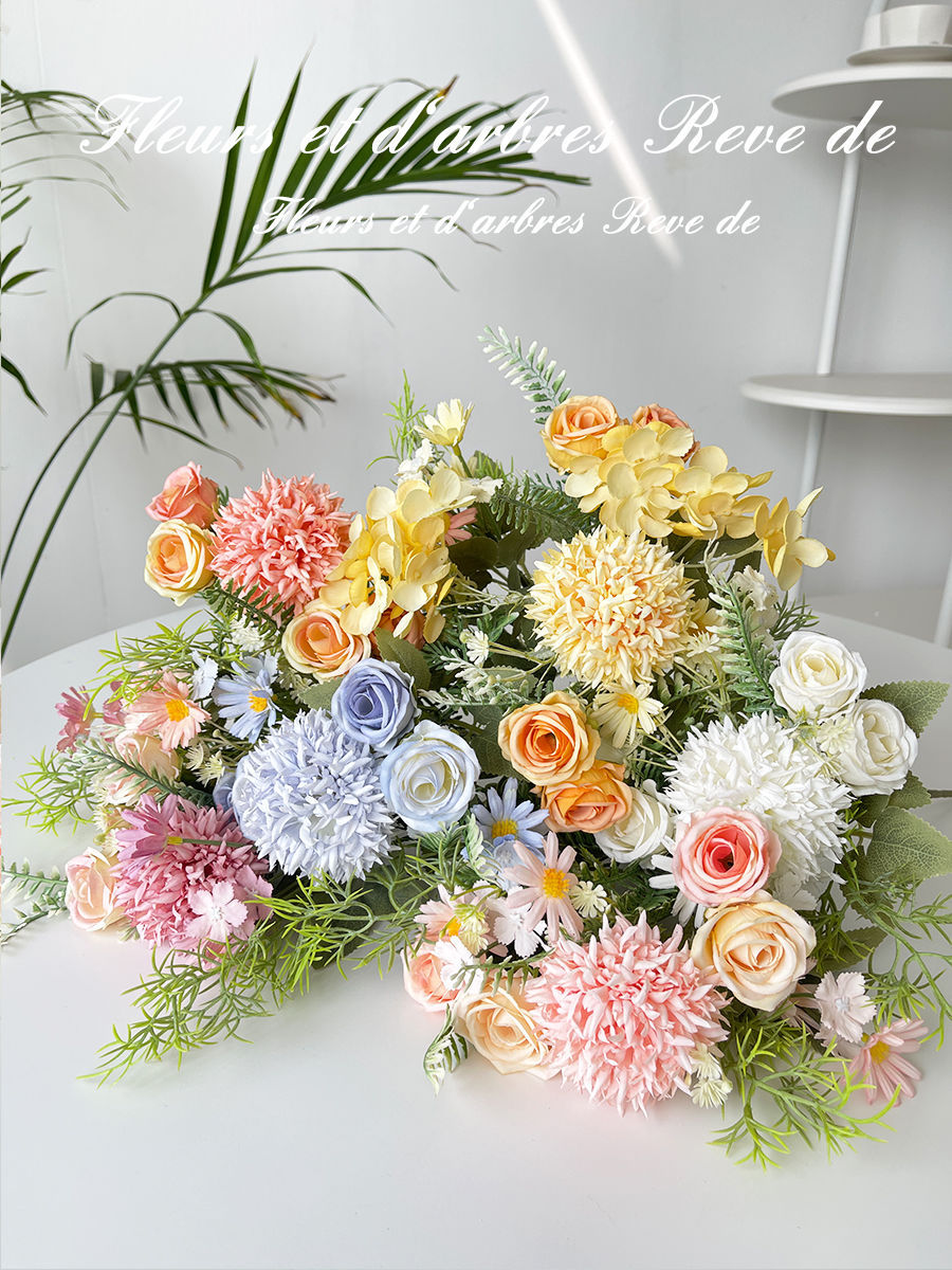 假花仿真花束小清新拉丝玫瑰绣球绢花塑料花干花捧花婚庆装饰摆设详情11