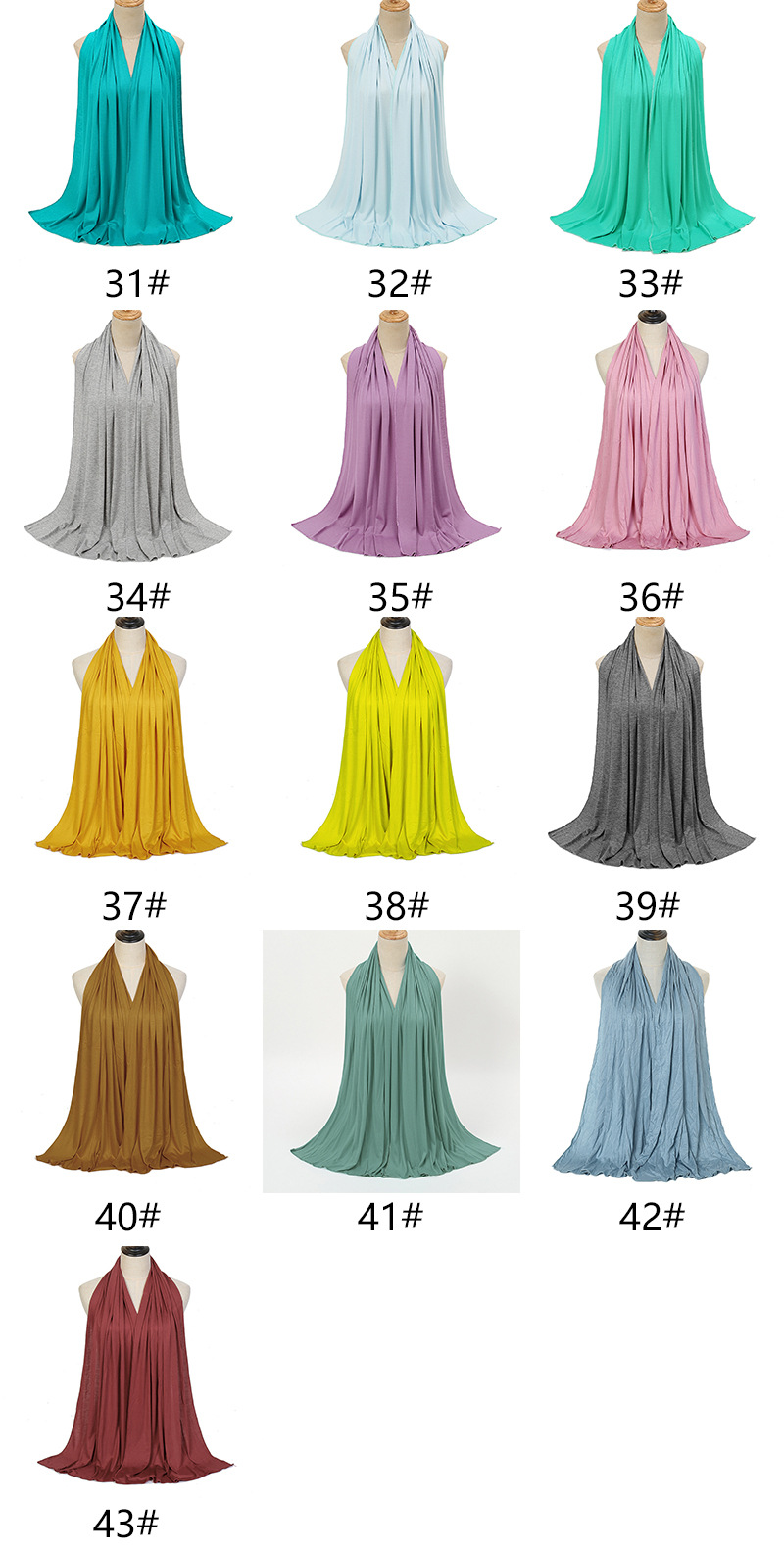 Cross-border Middle East best-selling solid-color mercerized cotton headscarf, soft and versatile, warm autumn and winter shawl Jersey scarf pic 17