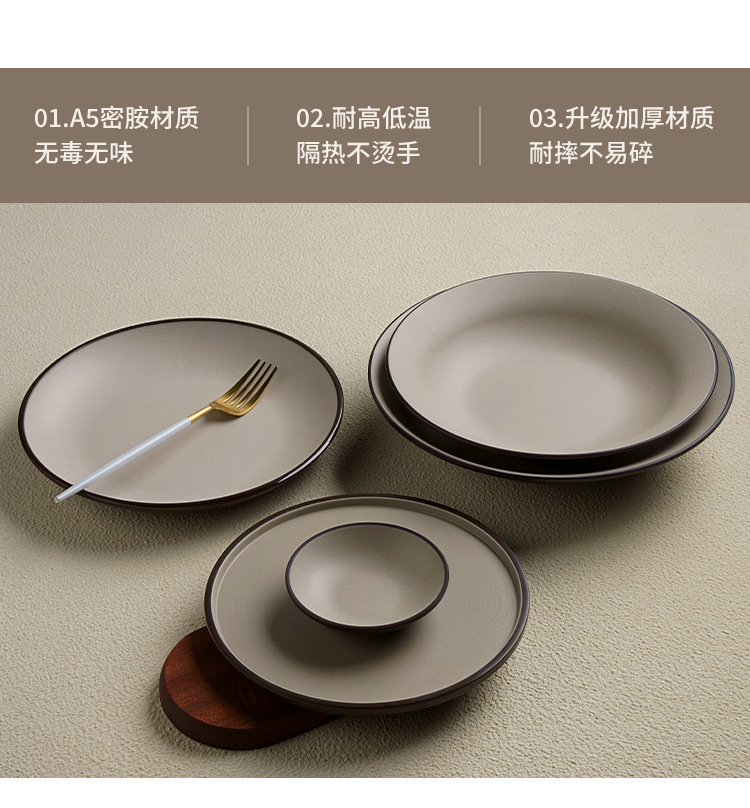 仿瓷餐具塑料圆形盘酒店餐厅菜盘盖浇饭盘子平盘商用密胺圆形骨碟详情2