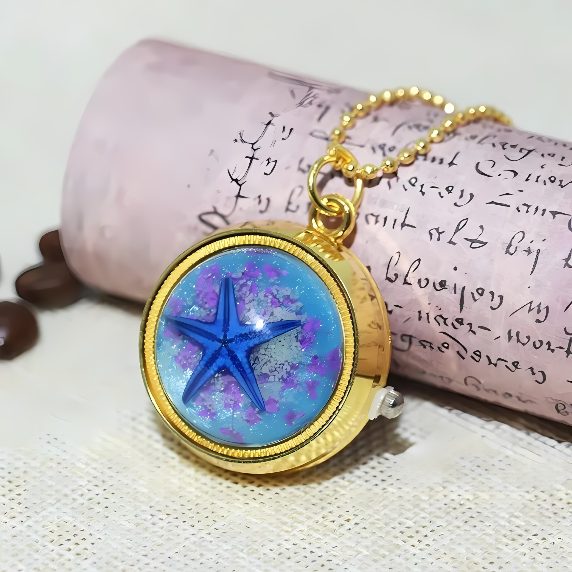 Cute student children lucky starfish rotating pocket watch, new gyroscope chain pocket watch, personalized and creative watch pic 1
