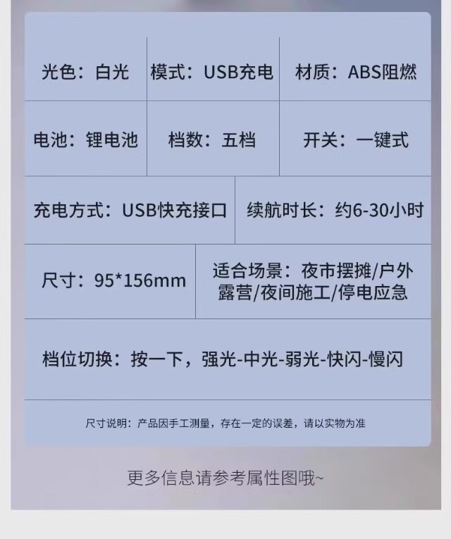 USB充电灯泡停电应急照明灯家用式移动超亮户外LED夜市摆摊地摊灯详情11