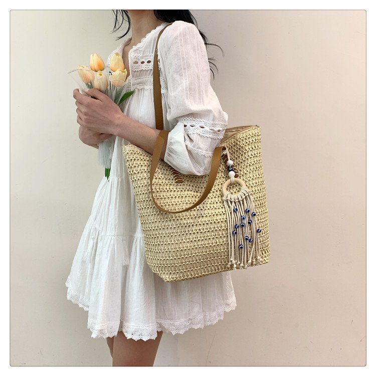 2024时尚新款沙滩草编大容量包包女单肩包百搭洋气编织旅行托特包详情26