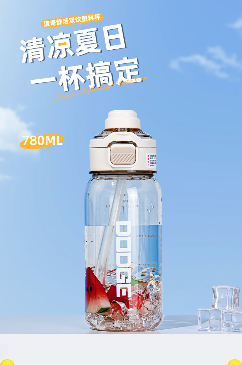 希乐道奇大容量双饮户外运动学生便携手提水杯办公车载吸管塑料杯详情1