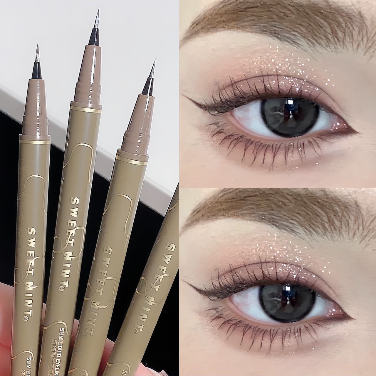 Sweet Mint Fine Eyeliner Pen: Extremely fine, waterproof, sweat-proof, non-smudge makeup eyeliner liquid pen, eye-brightening and long-lasting color display pic 8