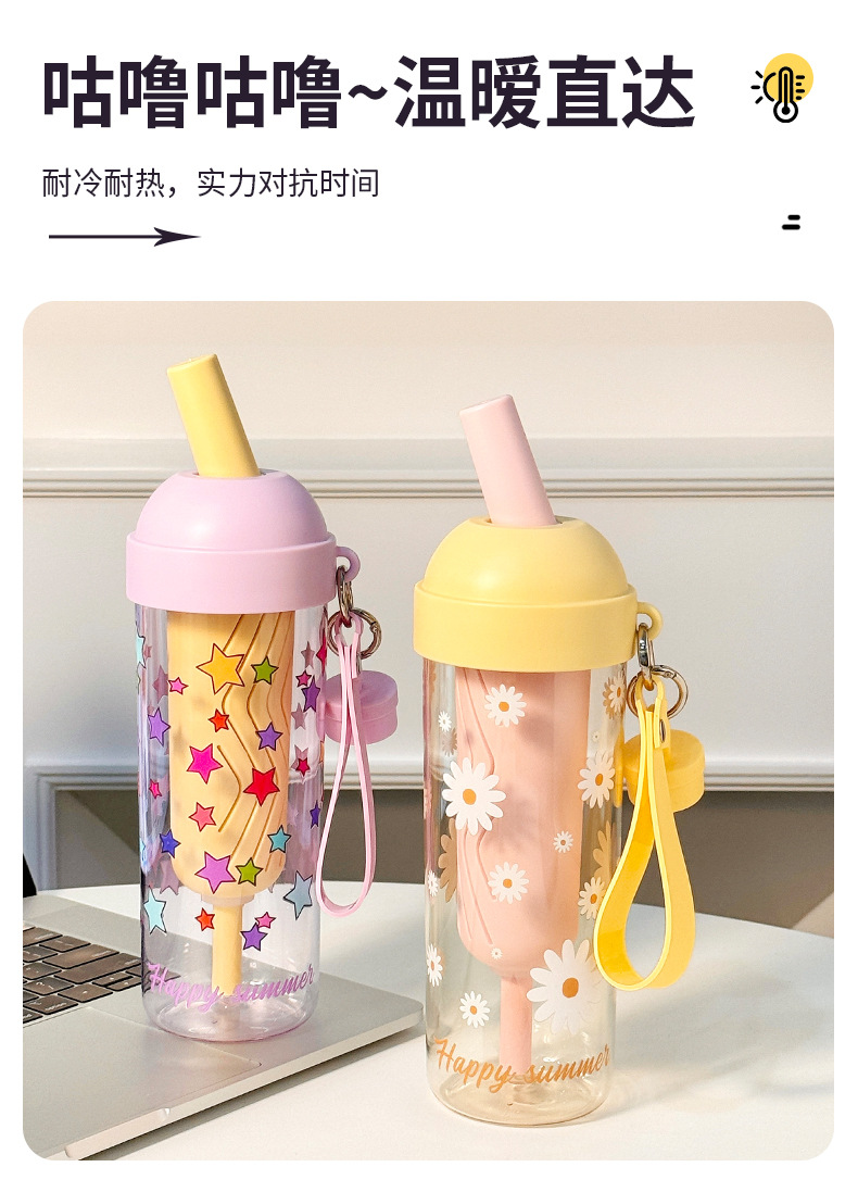 New Yebo plastic straw cup, cute cartoon TRitan water cup, student high appearance level tea and water separation double drinking cup pic 4