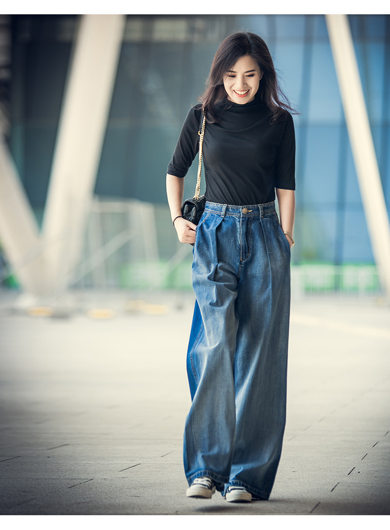 阔腿牛仔裤女高腰拖地重工洗水撞色直筒显腿长盖脚面宽松3025详情2