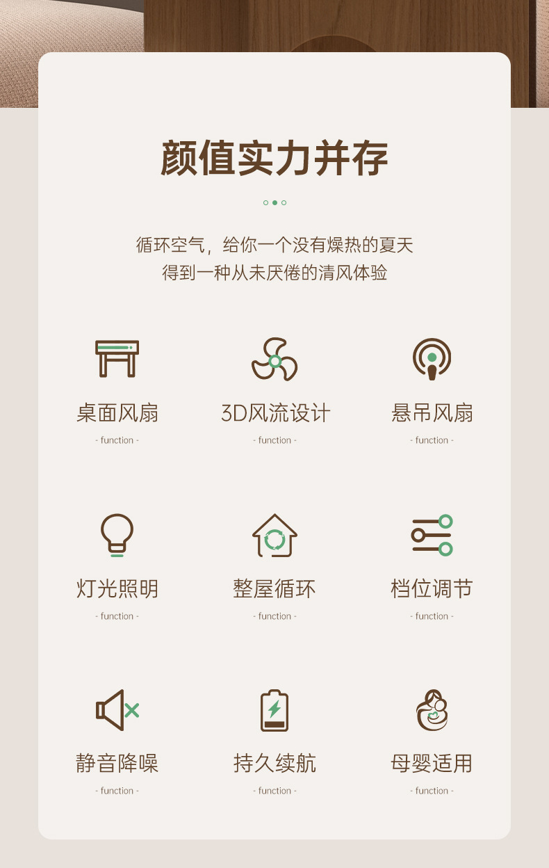 Desktop lamp lighting fan, home USB rechargeable wall-mounted electric fan, outdoor portable and suspended circulating fan pic 3