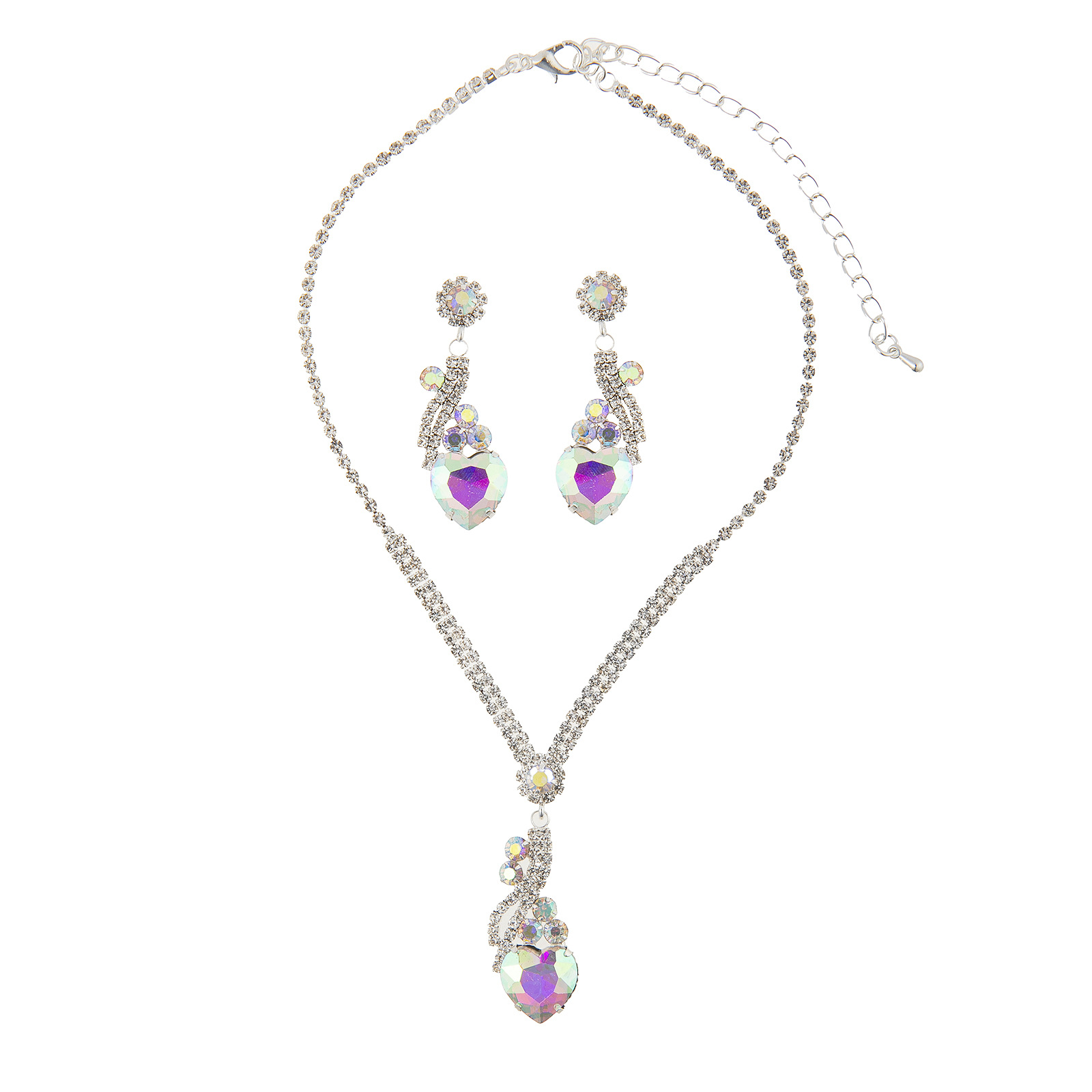 Wholesale of new cross-border European and American full-diamond bride wedding heart-shaped pendant earrings and necklaces with rhinestones pic 9