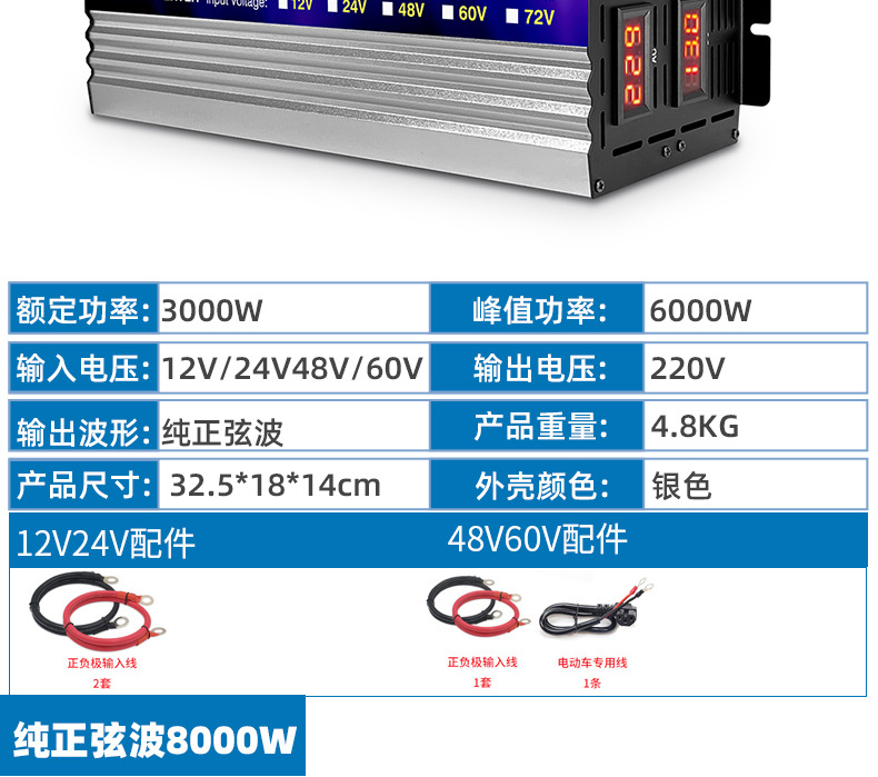 纯正弦波逆变器智弦12V24V48V60V转220V家用货车载大功率inverter详情19