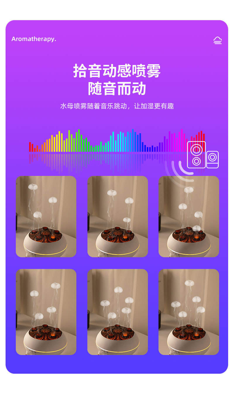 Cross-border flame mist ring aroma diffuser humidifier, jellyfish dynamic color light, wood grain essential oil multi-hole aroma diffuser pic 8