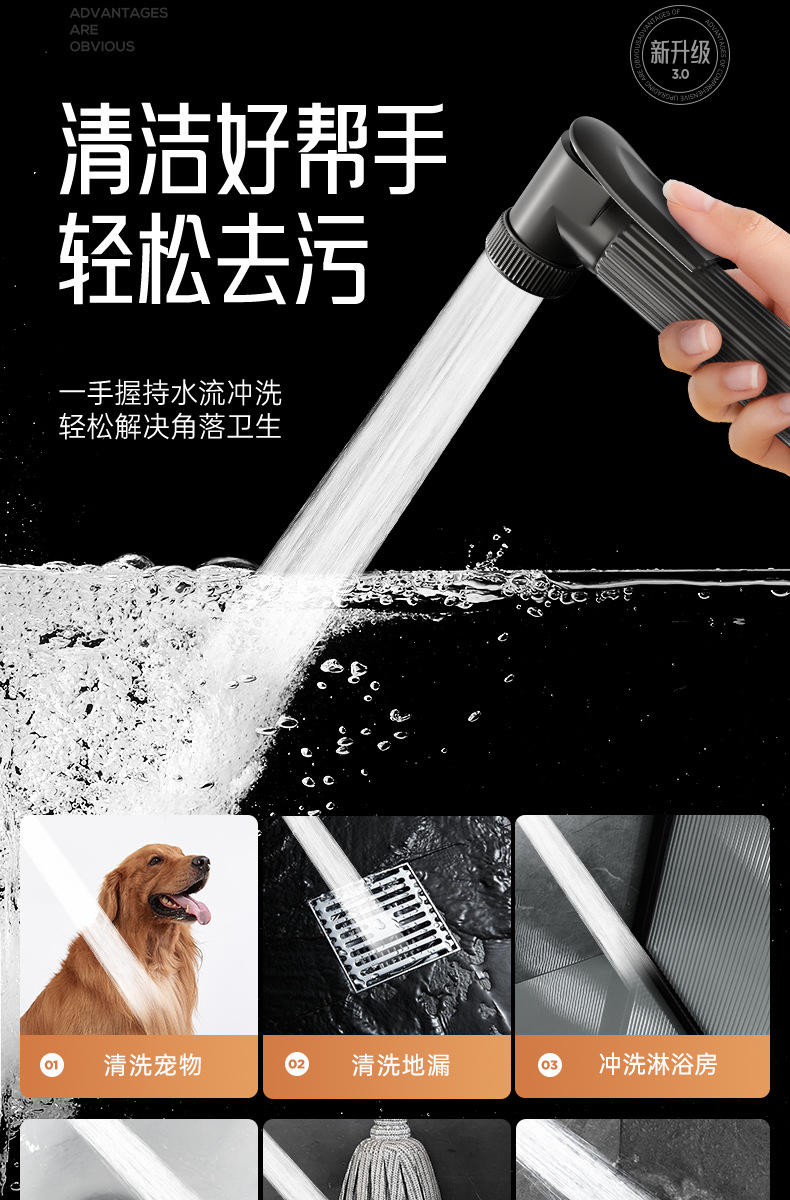 淋浴花洒套装家用卫浴增压枪灰全铜浴室卫生间沐浴洗澡花晒莲蓬头详情19