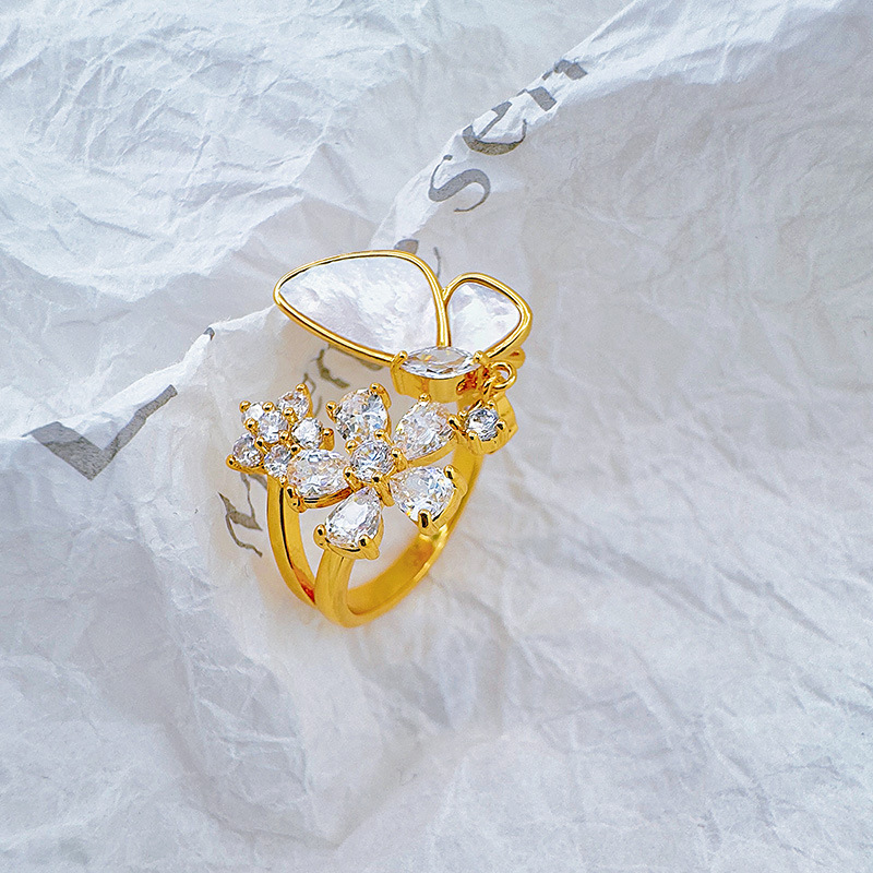 柏伶饰品新款时尚双花朵戒指欧美个性锆石戒指外贸戒指气质戒指女详情10