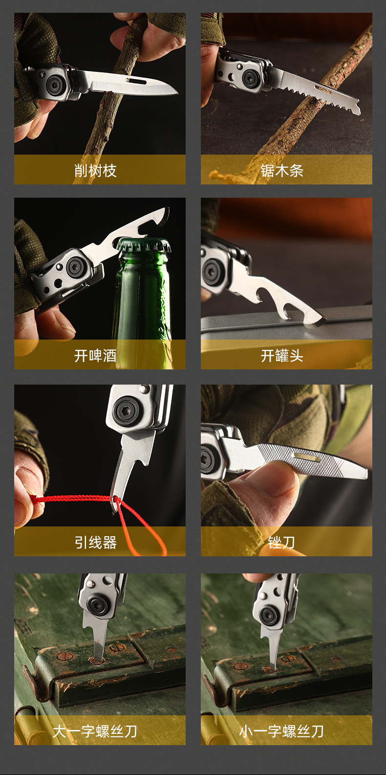 Outdoor travel essential stainless steel folding pliers, multi-functional combination tool, mini camping knife pliers, medium and large-sized camping pliers, compact and portable, other types of pliers pic 18
