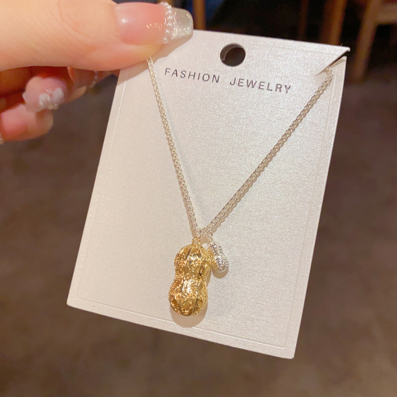 小众时尚简约金银撞色好事花生吊坠项链女个性轻奢百搭锁骨链批发详情11