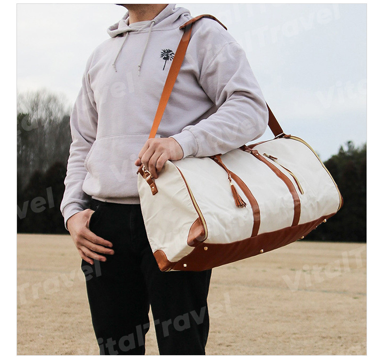 现货全黑色加厚PU面料可折叠旅行包随身服装行李袋可带上飞机便携详情15