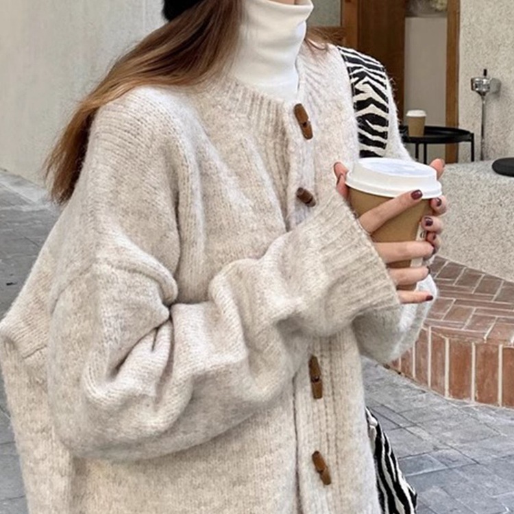 复古牛角扣毛衣秋冬外套韩版慵懒风针织开衫外穿上衣新款女装秋详情3