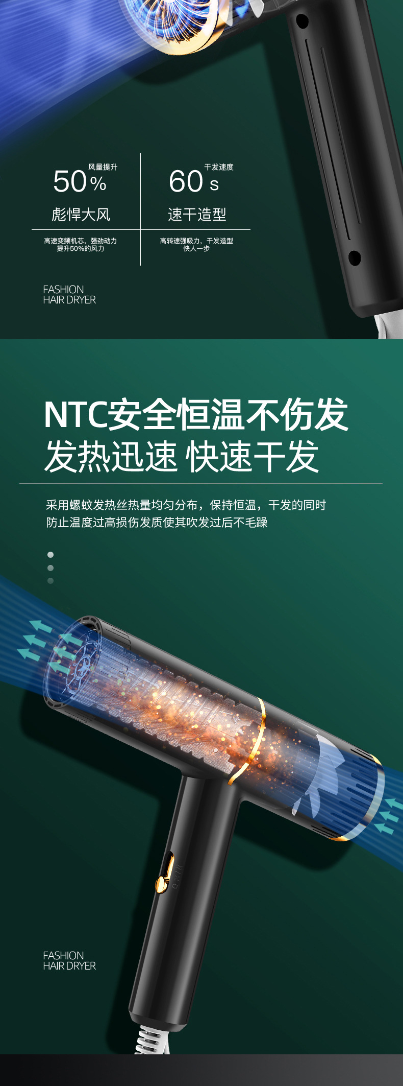 Cross-border new model hair dryer, household dormitory small power cold and hot hair dryer, blue light hair dryer manufacturer wholesale gift M142 pic 18