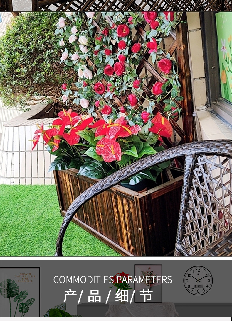 Finished handcrafted red artificial flower anthurium decoration, wedding spring plants, kalanchoe potted artificial green plants, office culture pic 14