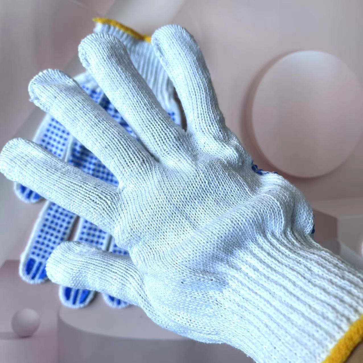 【 Zone 2-14 】 Basket dot Bead gloves 12/ pack 600/ piece Labor protection cotton yarn thickened anti-slip male construction site workers labor wear-resistant rubber dot rubber tools female work gloves pic 5