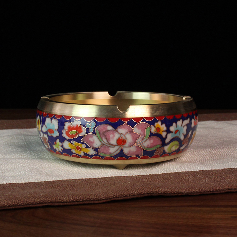 Beijing Cloisonne craft cultural gift and decorative items, traditional cast copper filigree low-temperature enamel ashtrays pic 6