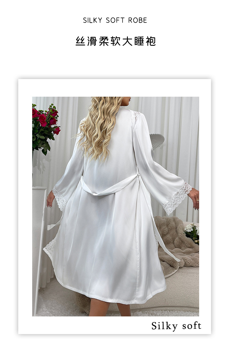 New cross-border satin pajamas for women, lace, light luxury, long-sleeved, cool bathrobes and home wear for women, 469 pic 3