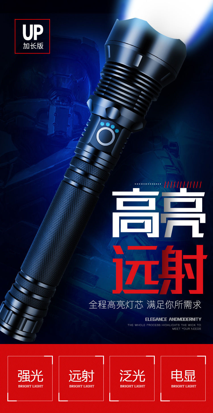 Cross-border P70 High-intensity ultra-bright flashlight, LED zoom, home long-range, rechargeable, outdoor waterproof, portable, small lighting pic 1