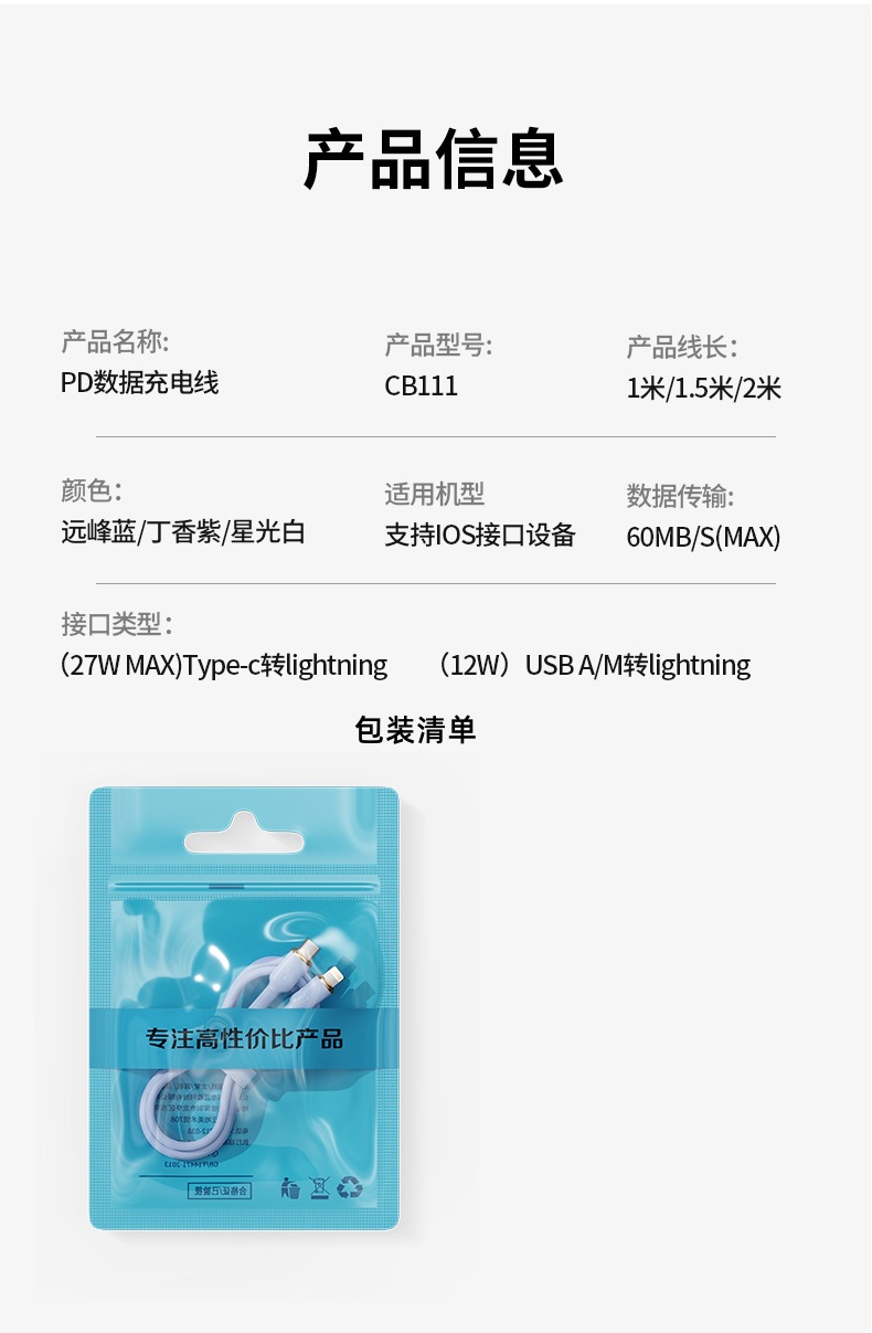 适用苹果27w快充PD闪充14数据线iphone13充电线x xs车载12 11 xr详情24