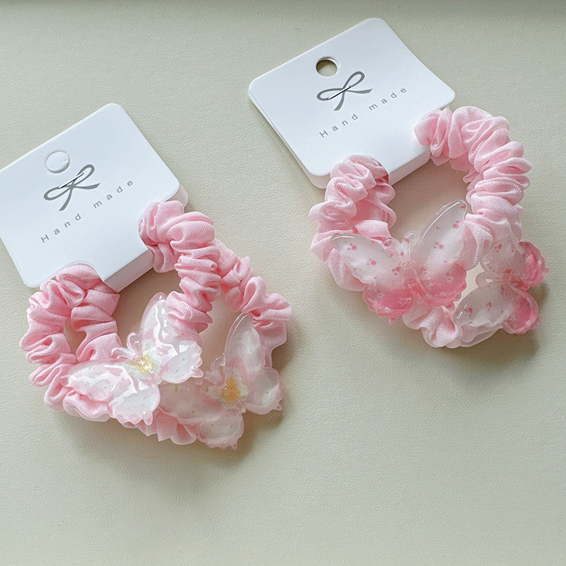 2 pieces of summer ice-transparent butterfly-colored small intestine hair bands, super fairy-like double ponytail elastic hair strings and hair accessories pic 2