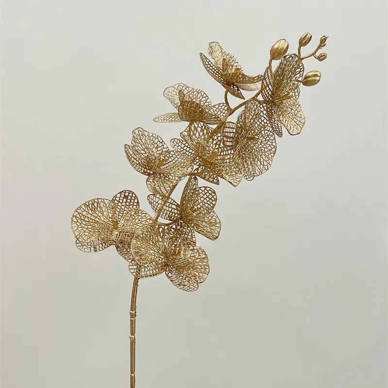 圣诞装饰金色蝴蝶兰花银色蝴蝶兰金银色蝴蝶兰花头叶子仿真花详情1