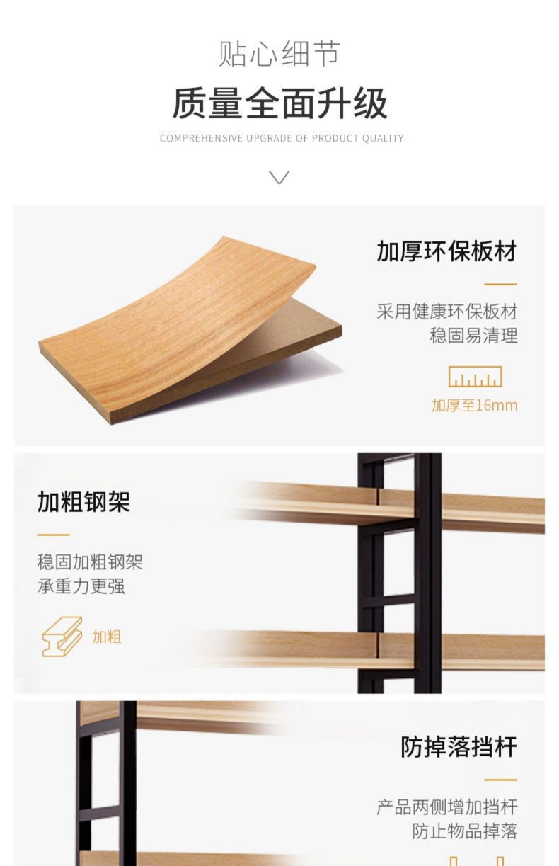 简易钢木货架置物架家用多层落地展示架子办公室超市储物架收纳架详情16