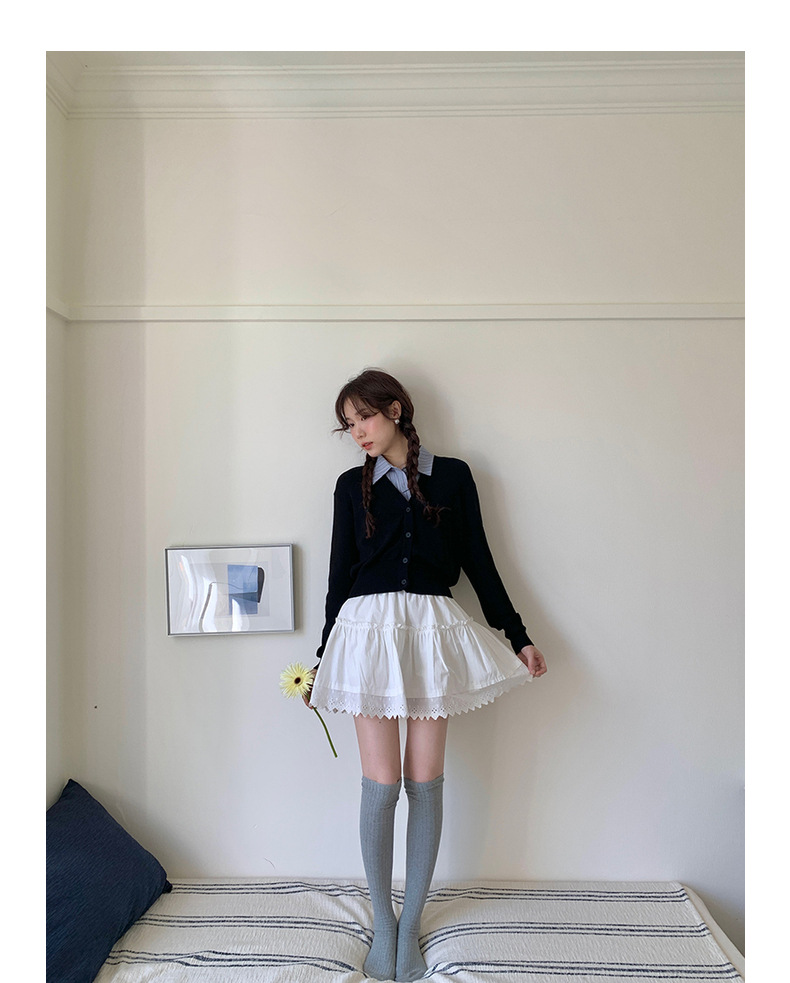 【jisoo风假两件】歌铭韩版POLO领针织开衫女2025秋季上衣X8207F详情26