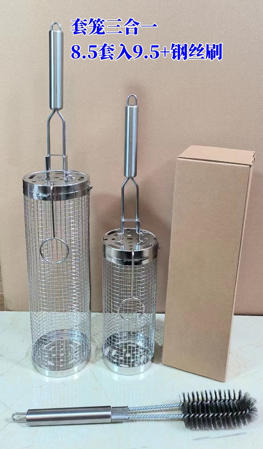 Round stainless steel barbecue cage handle flip cover integrated barbecue cage, outdoor manual rolling barbecue cage pic 4