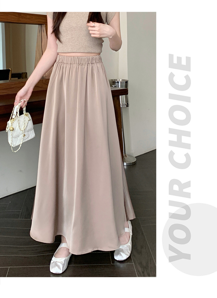 French acetate satin half skirt for women 2024 Spring/Summer pleated long skirt with elastic and tight waist, A-line large swing umbrella skirt pic 24