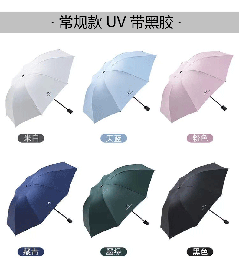 Automatic UV umbrella advertisement, sunshade umbrella, black rubber folding umbrella, sun protection umbrella, UV protection wholesale, can be printed with LOGO pic 8