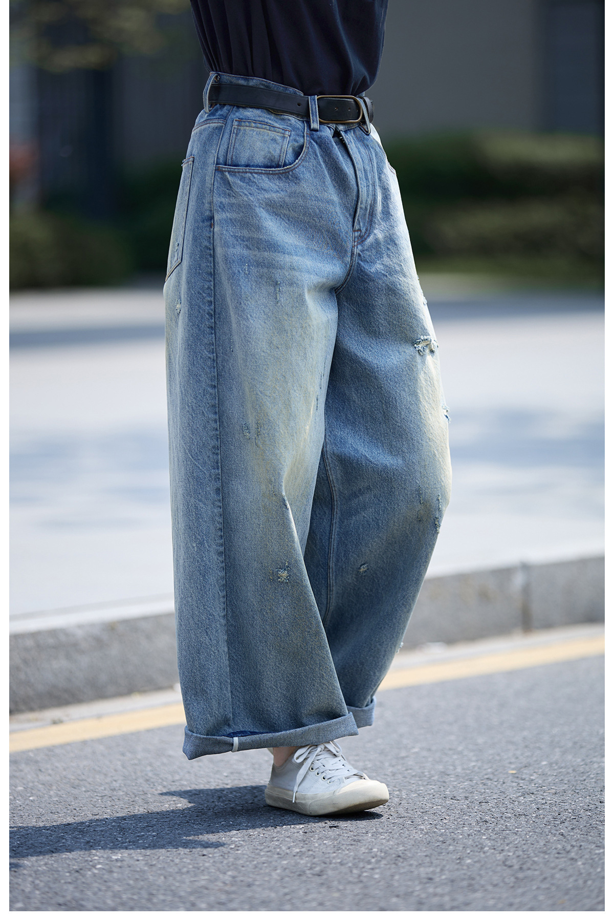 【 Random Thoughts 】 Summer Storm Ripped Heavy Washed jeans straight-leg pants for all four seasons pic 41