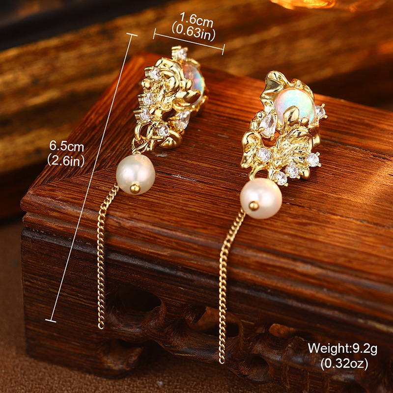 S925银针天然珍珠锆石耳钉花朵流苏多层耳环高级耳饰批发抖音爆款详情47