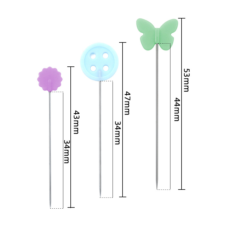 Cross-border PP hanging box contains 300 pieces per box, featuring multiple combinations of patterned needles, large-head quilted straight needles, butterfly and plum blossom button needles pic 8