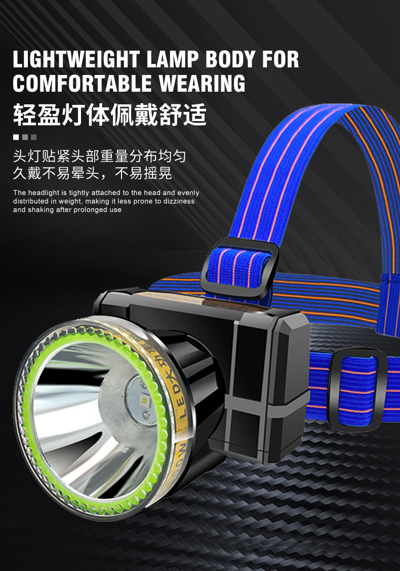 耀火强光头灯长续航20小时大光斑手电筒钓鱼灯赶海作业灯工厂批发详情3