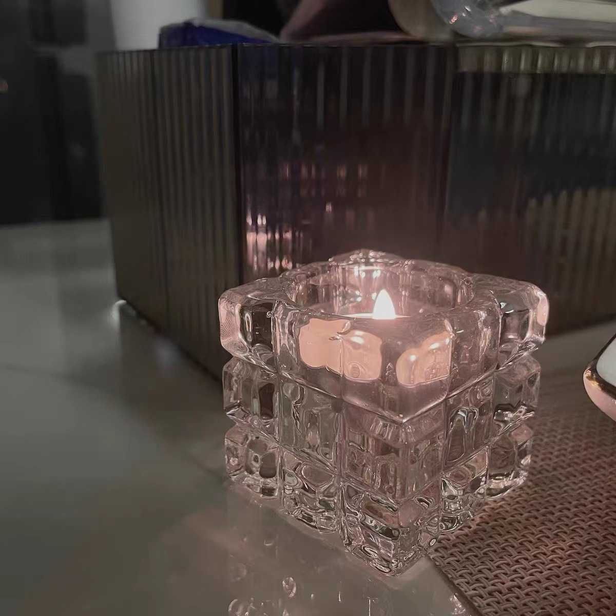 Creative square crystal glass candlesticks, lampshades, candle vessels, wax-filled square cups, lighting fixtures, glass wax cups pic 6