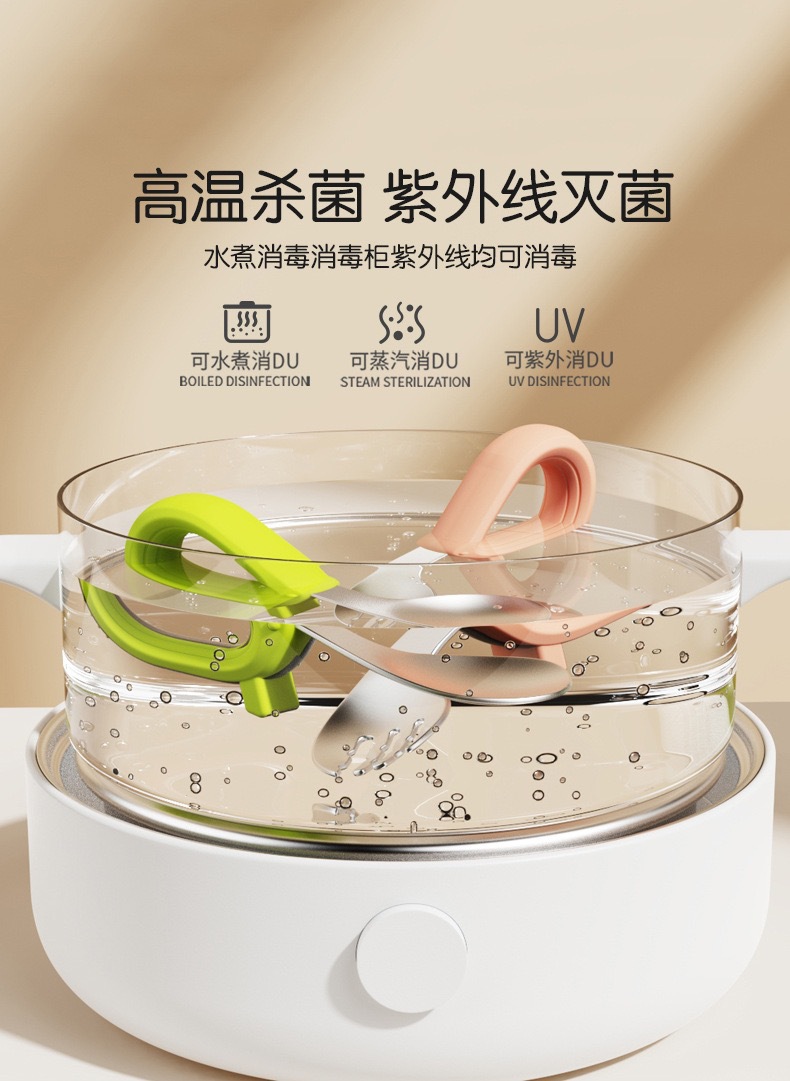 Venta caliente bebé autónomo comer cuchara bebé comer entrenamiento cuchara accesorio acero inoxidable silicona accesorio mango corto tenedor cuchara cross-border ecommerce cubertería de acero inoxidable pic 29